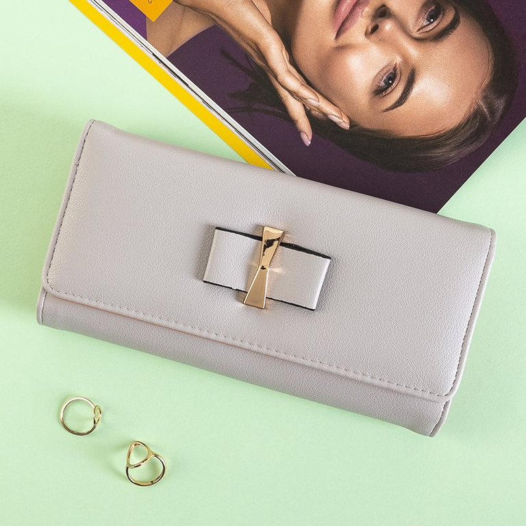 Szürke, nagy női pénztárca íjjal - Pénztárca