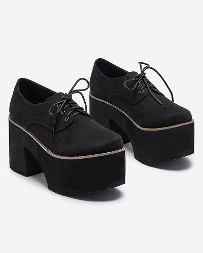 Fekete női fűzős félcipő egyszínű talppal Lobera - Lábbeli