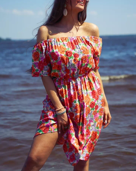 Royalfashion Női virágos miniruha a'la hiszpanka piros színben