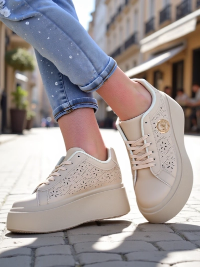 Aurelia Bézs Platform Sneakers Royalfashion Öko Bőr