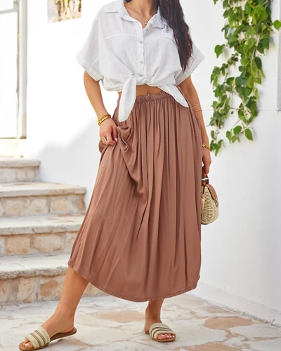 Royalfashion Női Szőtt Midi Nyári Szoknya Könnyű és Folyékony Két Zsebbel