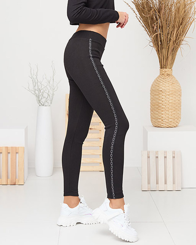 Fekete, csíkos, szigetelt női leggings Ruházat