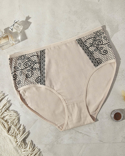 Bézs színű pamut női bugyi mintával PLUS SIZE - Fehérnemű