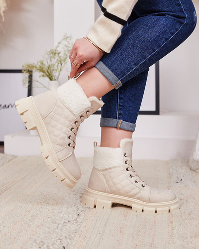 Royalfashion Bézs női szigetelt trapper csizma Hogenaf