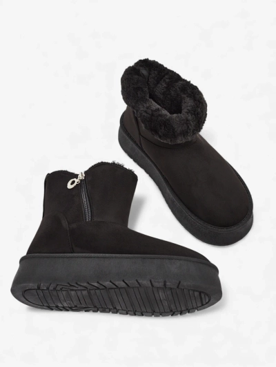 Aurora női fekete ökológiai bőr téli bokacsizma