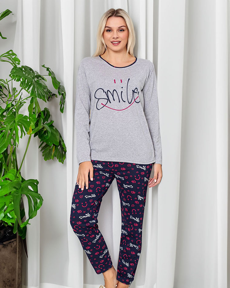 Royalfashion Női pizsama sötétkék és szürke színben