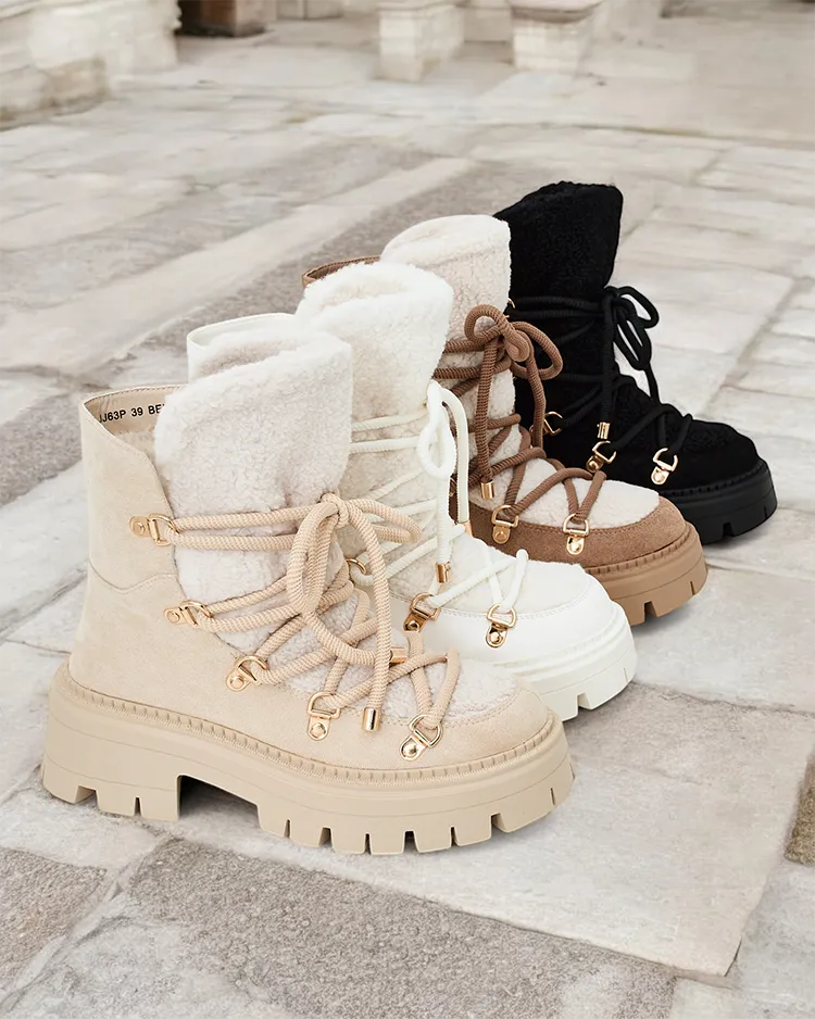 Royalfashion Lozin fűzős női hócsizma