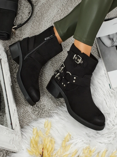 Valtos női öko velúr bokacsizma csatokkal