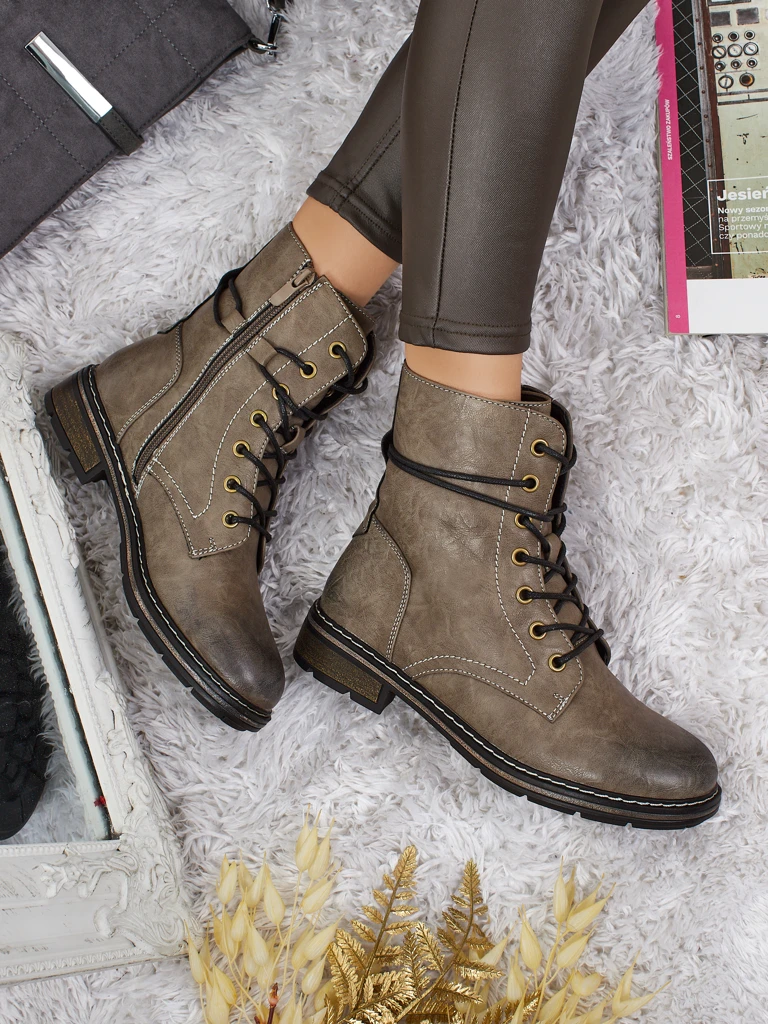 Ravonna női fűzős öko bőr bokacsizma