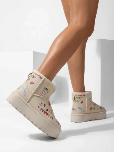 Lemuria csizmák - Krémes színű Doodle hócsizmák vastag talpon Furrini