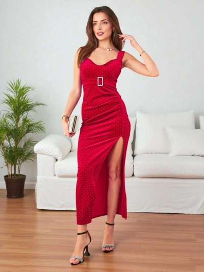 Royalfashion Női midi ruha strasszokkal