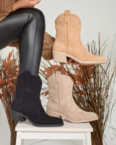Royalfashion Világosbarna női szigetelt cowboy csizma Bronco
