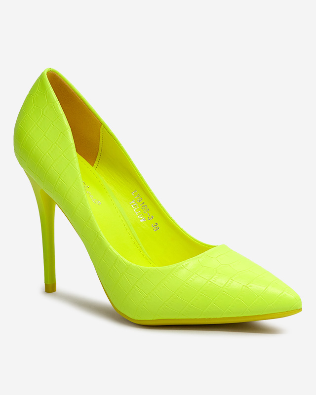 Neonsárga női tűsarkú cipő dombornyomással Asota - Lábbeli