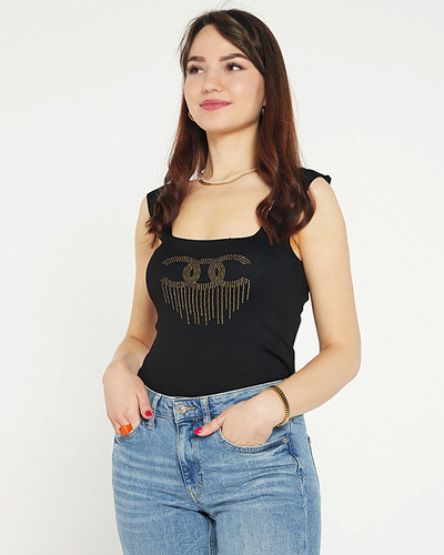 Fekete női felső cirkóniával - Ruházat