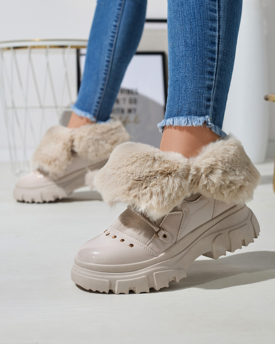 Bézs női fűzős hócsizma Fentes- Footwear