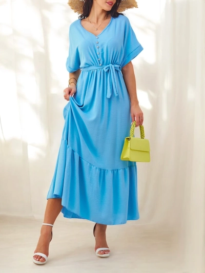 Royalfashion Női midi ruha rövid ujjal és dísz gombokkal