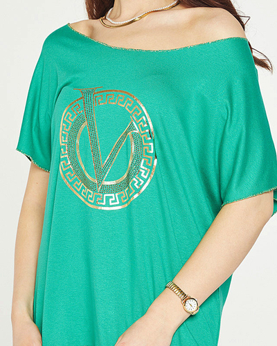 Zöld női blúz mintával és cirkóniával - Ruházat