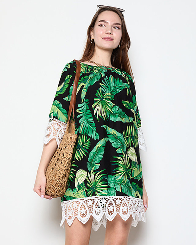 Női fekete leveles blúz PLUSZ MÉRET - Ruházat