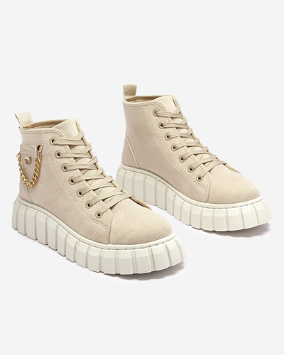 Krémszínű női csipkés sportcsizma díszítéssel Tamti - Lábbeli