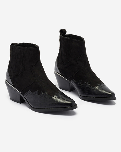 Fekete öko velúr cowboy csizma alacsony oszlopon Zirras - Lábbeli