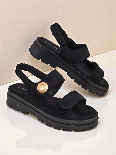 Royalfashion Anthea Nero női szandál - fekete velúr, 5 cm-es platform