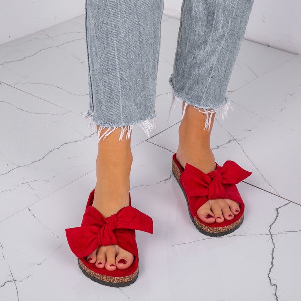 Czerwone klapki z kokardką Yinny - Obuwie