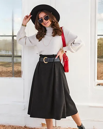 Royalfashion Női midi szoknya a' la szarvasbőr