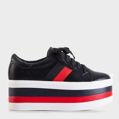 Fekete női sportcipő vastag Jemita platformon - cipő