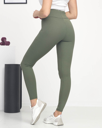 Női zöld bordás leggings narancssárga felirattal - Ruházat