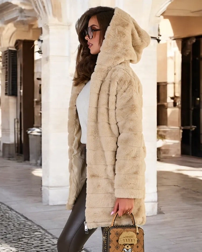 Royalfashion Bézs női szőrme kabát
