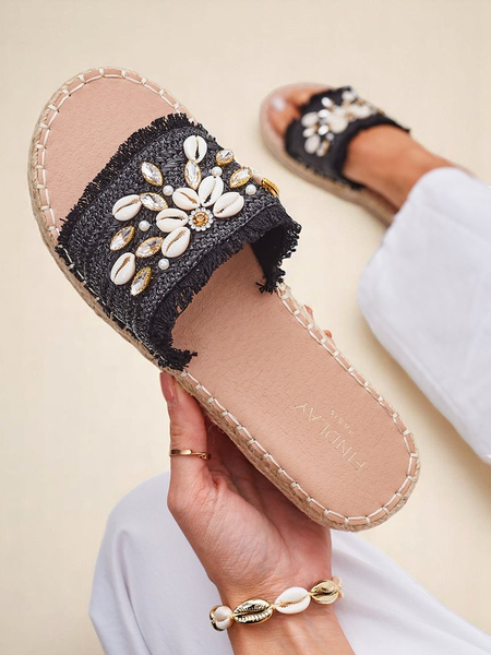 Royalfashion Helena Decor női szandál fekete espadrilles kagylókkal