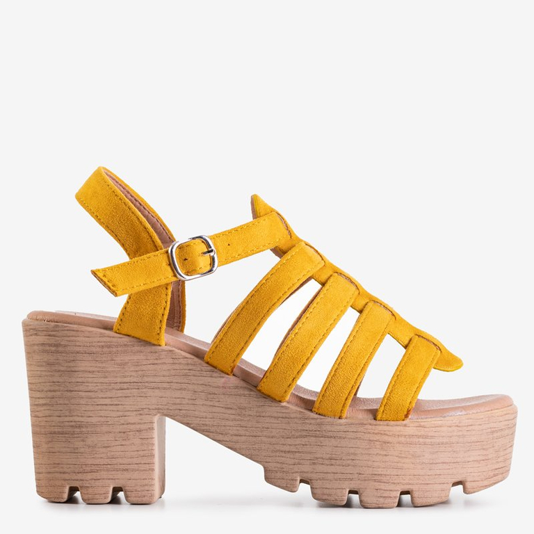 Tamianka mustár magas sarkú női szandál - Lábbeli