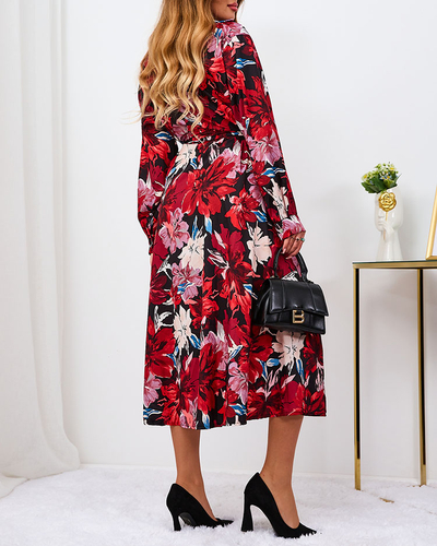 Royalfashion Piros és bordó mintás női maxiruha
