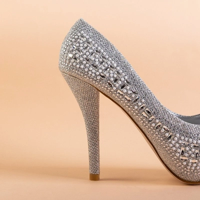 OUTLET Ezüst női brokát szivattyúk egy cirkónia cirkóniával Inda - Lábbeli