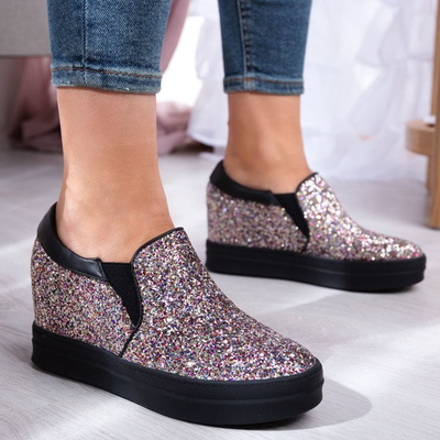 Brokatowe tenisówki na krytym koturnie Faterrena - Obuwie