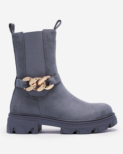 Női kék öko-szarvasbőr csizma lánccal Mefrika- Lábbeli