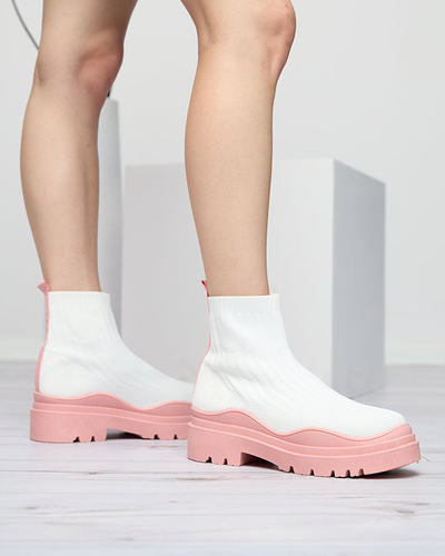 Női csizma vastagabb talpon fehér és rózsaszín Korlic-Shoes színben