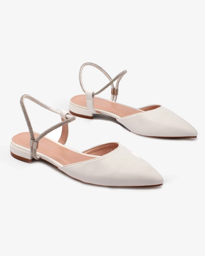 Royalfashion Fehér női díszített csillogó talpú lapos sarkú szandál