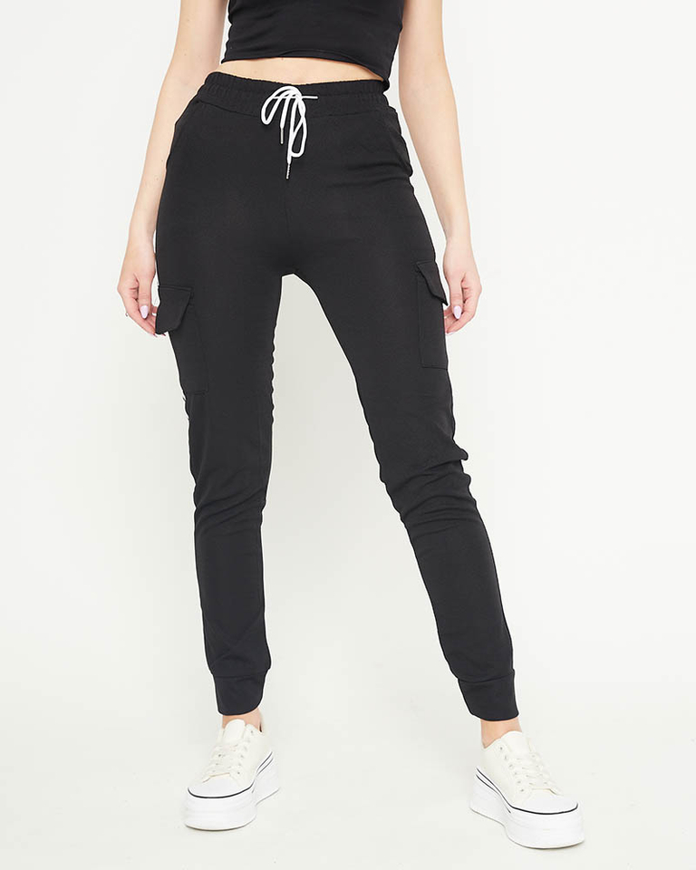 Fekete női cargo nadrág csíkokkal - Ruházat