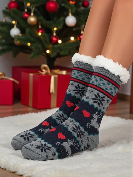 Aurora többszínű kötött női zokni meleg bundával