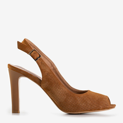 OUTLET Barna áttört szandál keskeny Phaenna oszlopon - Lábbeli