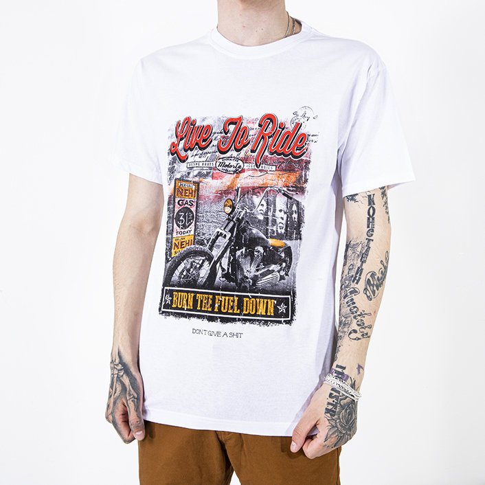 Férfi fehér pamut póló színes nyomtatással - Ruházat