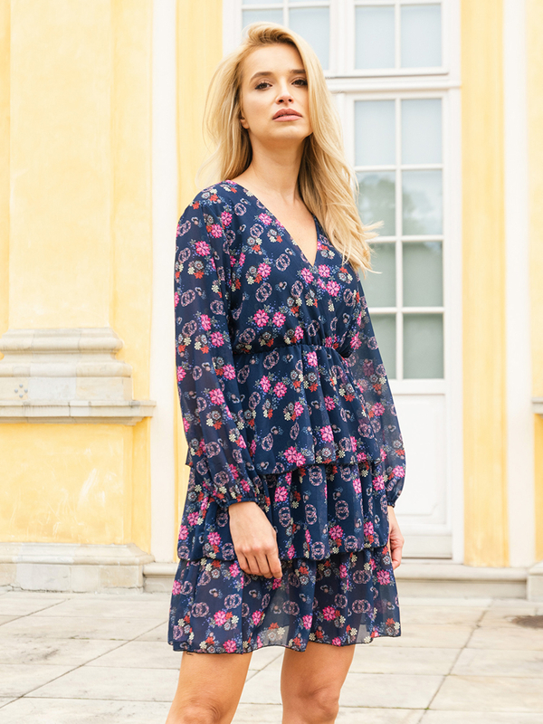 Navy blue női virágos ruha - Ruházat
