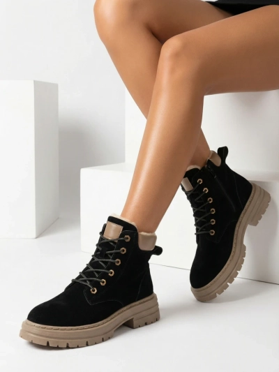 Royalfashion Fekete és barna női szigetelt trapper csizma Radoras