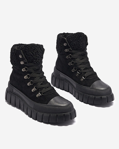 Diana Női Fekete Bőr Kényelmes Téli Bokacsizma