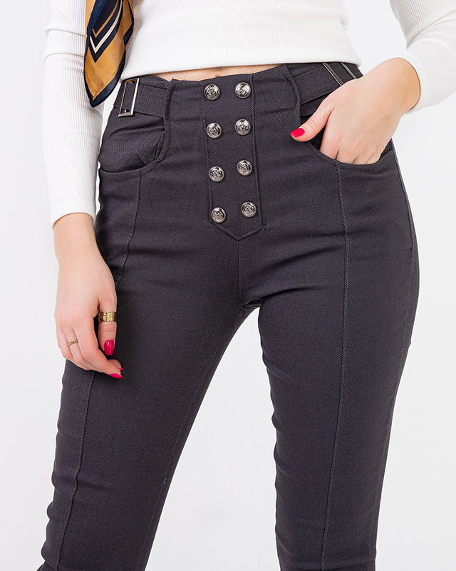 Női sötétszürke szövet tregging díszgombokkal - Ruházat
