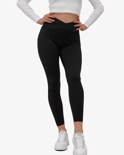 Női leggings széles elasztikus derékszíjjal, fekete színben- Ruházat