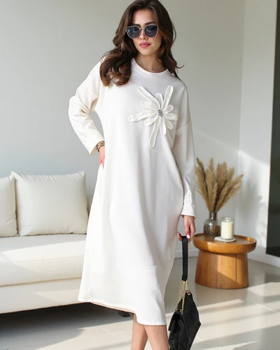 Royalfashion Női midi, oversized anyagú ruha virággal