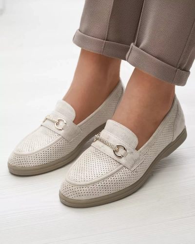 Női mokaszin díszítéssel krémszínű Ziragge- Lábbeli