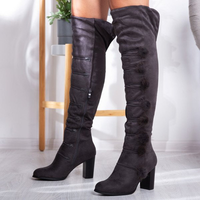 Szare kozaki na wysokim słupku Lovana - Obuwie